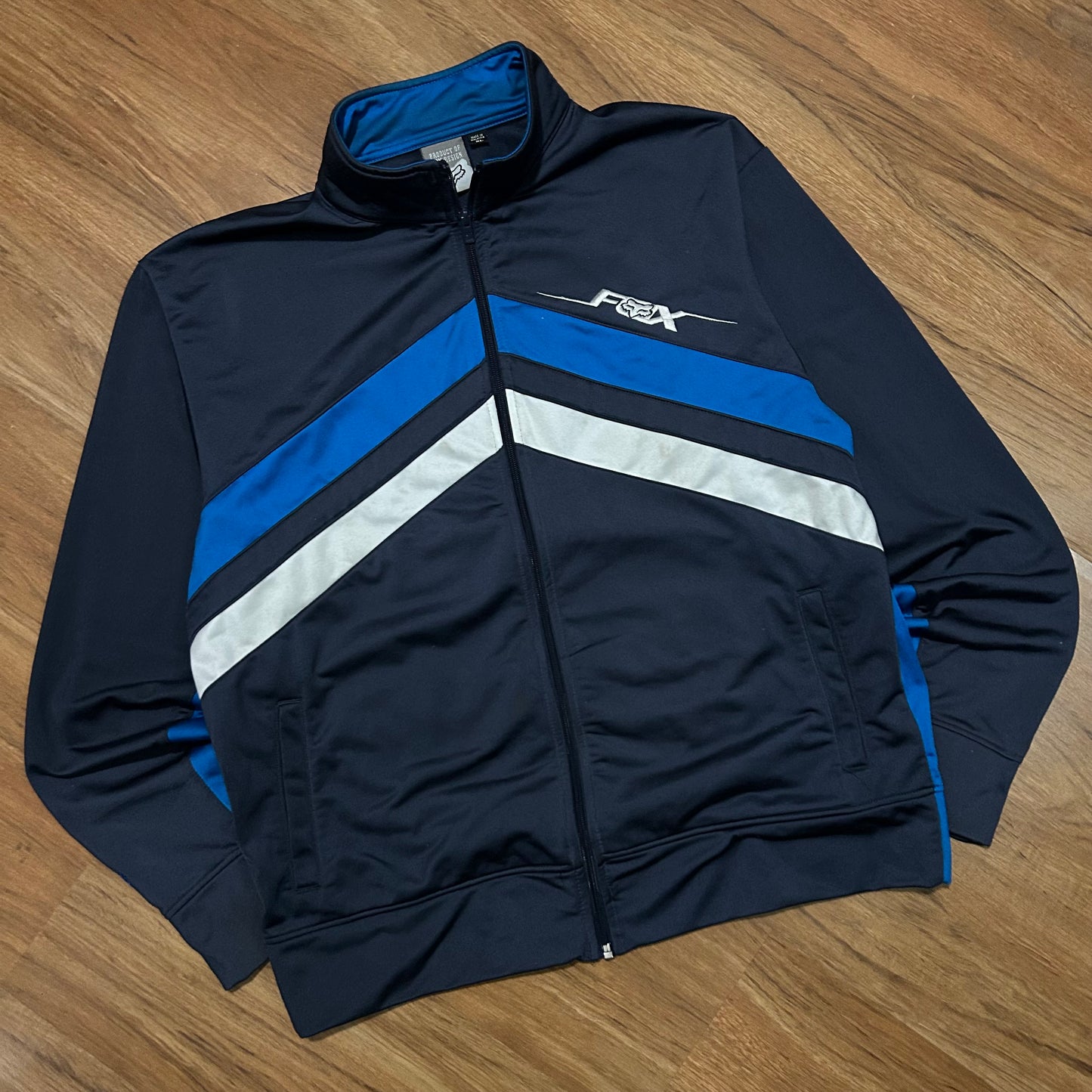 (XL) Vintage 2000s Fox Racing Blue Grey Zip-Up Track Jacket