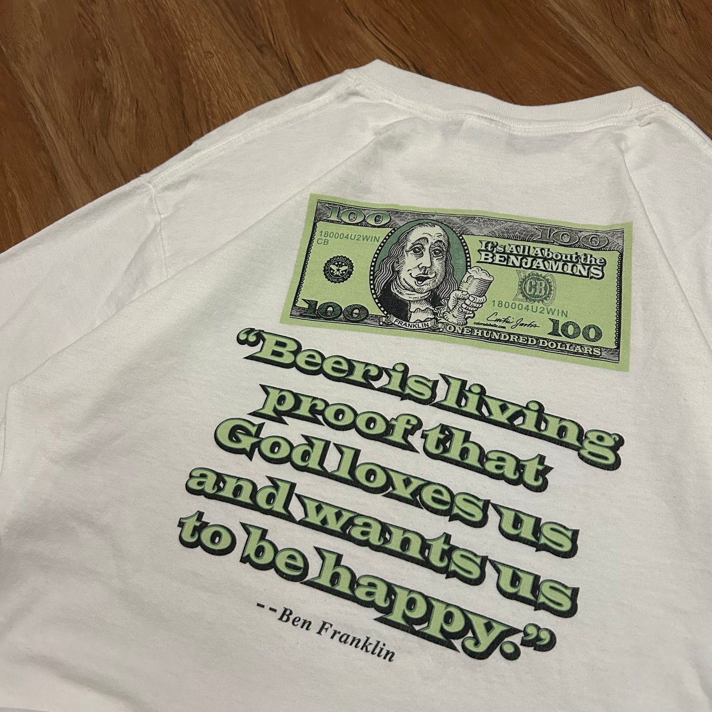 (L) Vintage 2000s All About Benjamins Money White T-Shirt