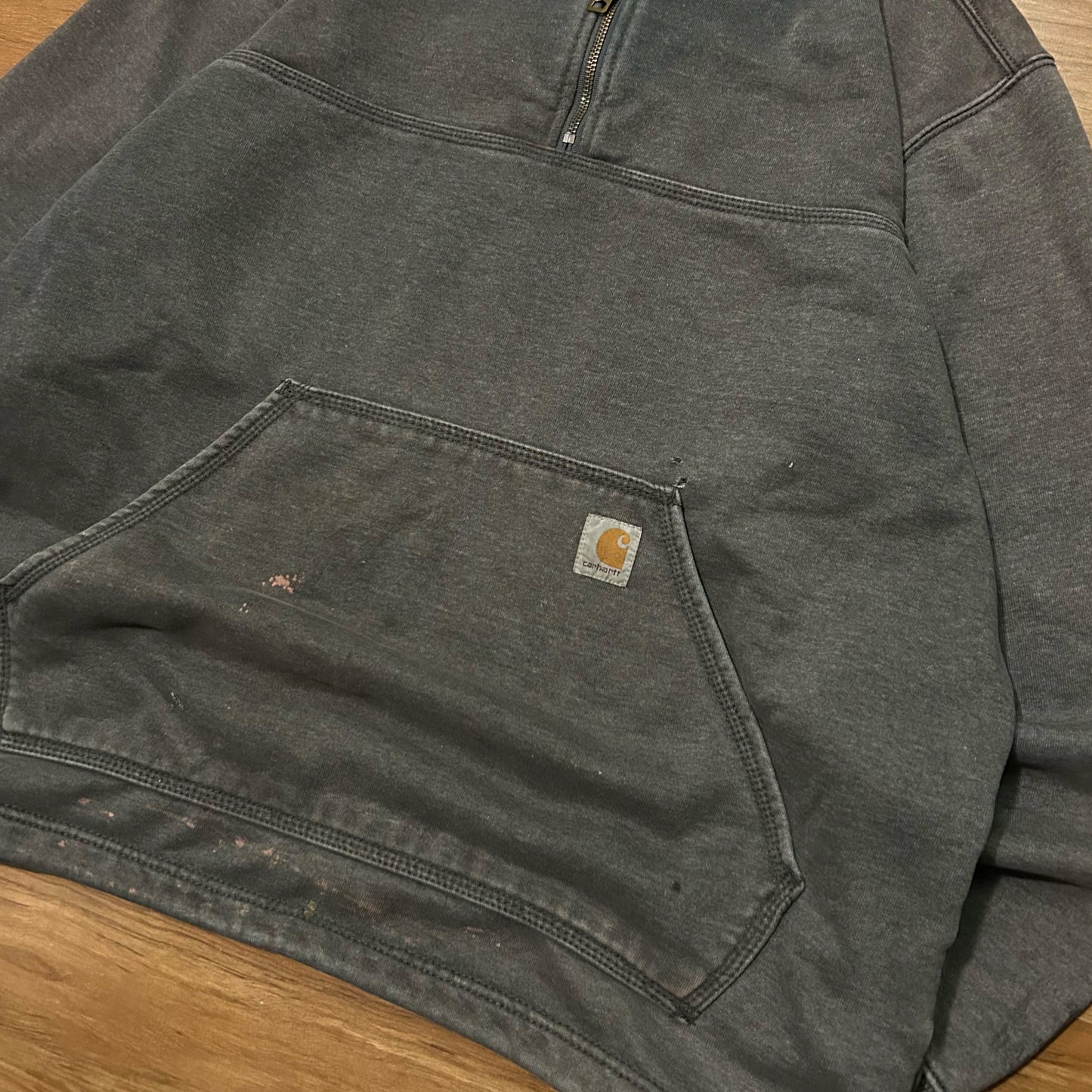 (L) Carhartt Grey Quarter-Zip Pullover