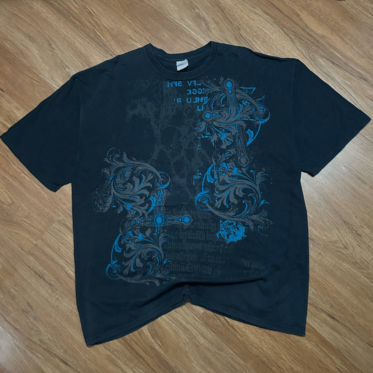 (XXL) Vintage Y2K AOP Cross Tribal Graphic T-Shirt