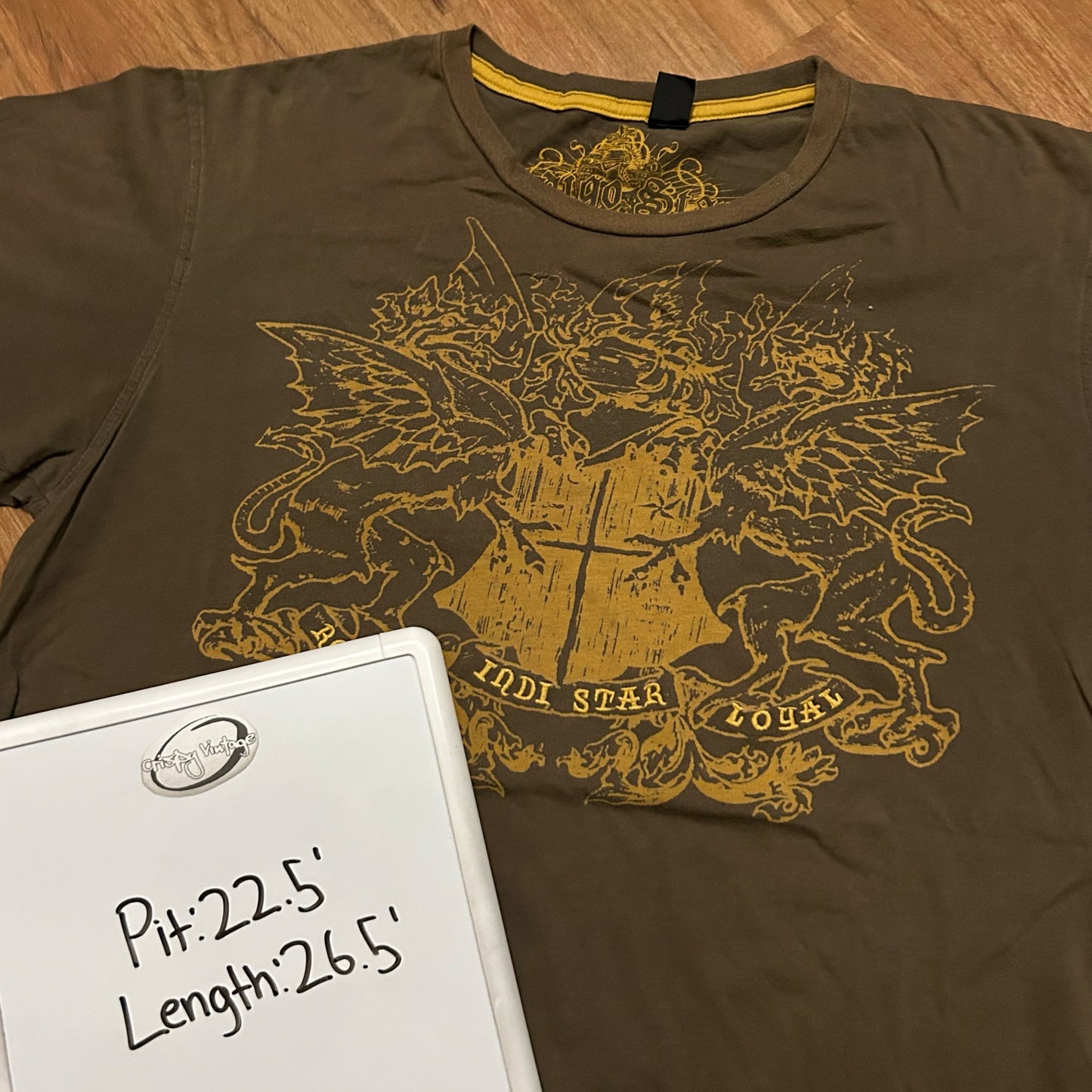 (XL) Y2K Indigo Grunge Shield Crest Graphic T-Shirt