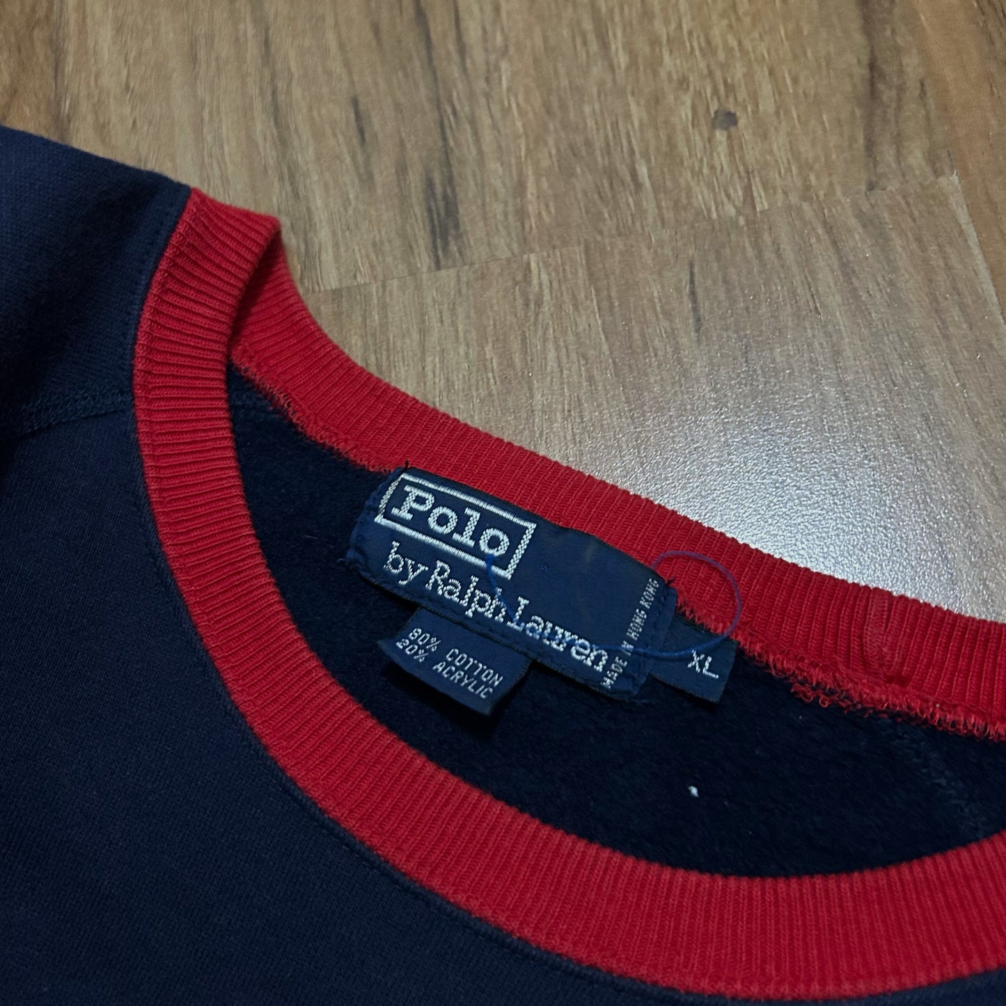 (XL) Vintage 90s Polo Ralph Lauren Navy Ringer Crewneck