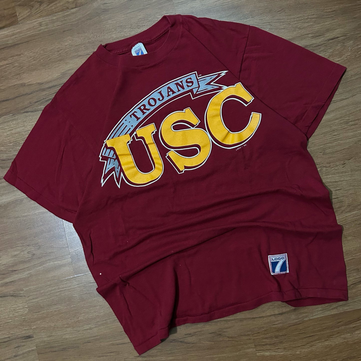 (L) Vintage 90s Logo 7 USC Trojans Single Stitch Red T-Shirt