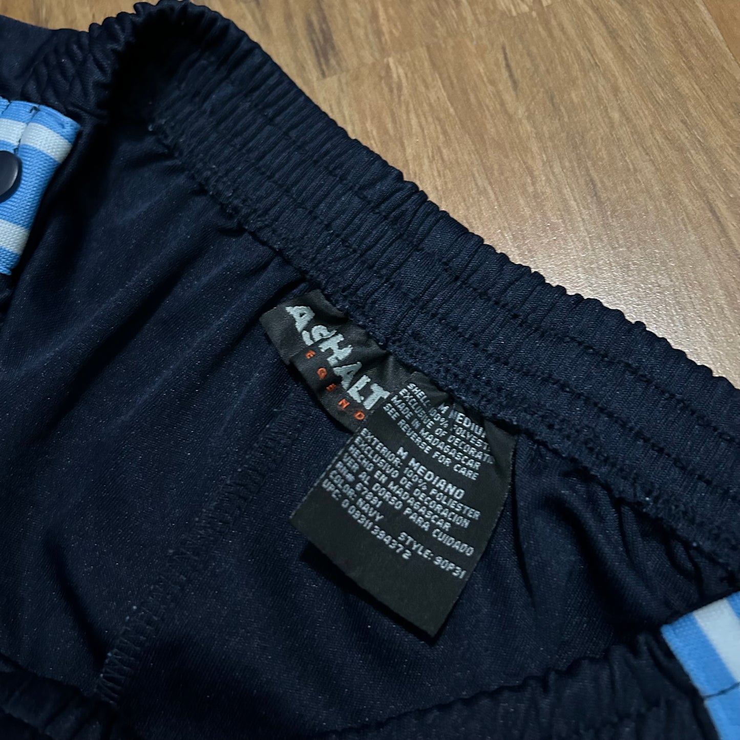 (M) Vintage Starter Asphalt Legend Baggy Black Blue Snap-On Track Pants