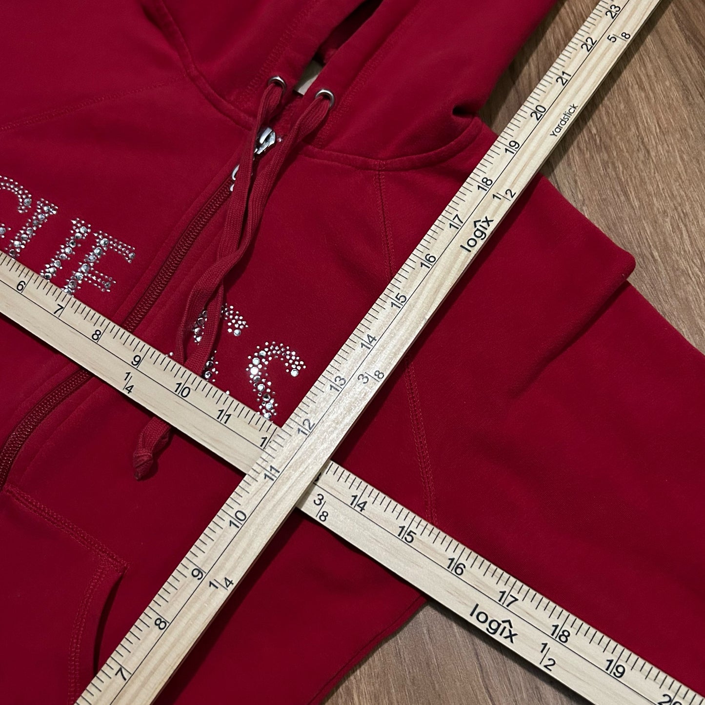 (S) Y2K Guess Woman's Red Dazzled Zip-Up Hoodie