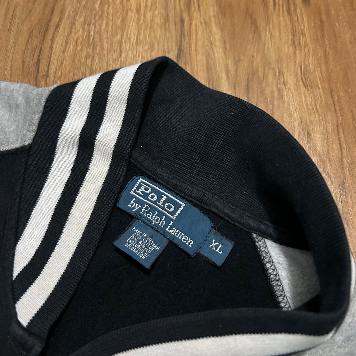 (XL) Vintage 90s Polo Ralph Lauren Black Grey Bomber Zip-Up Jacket