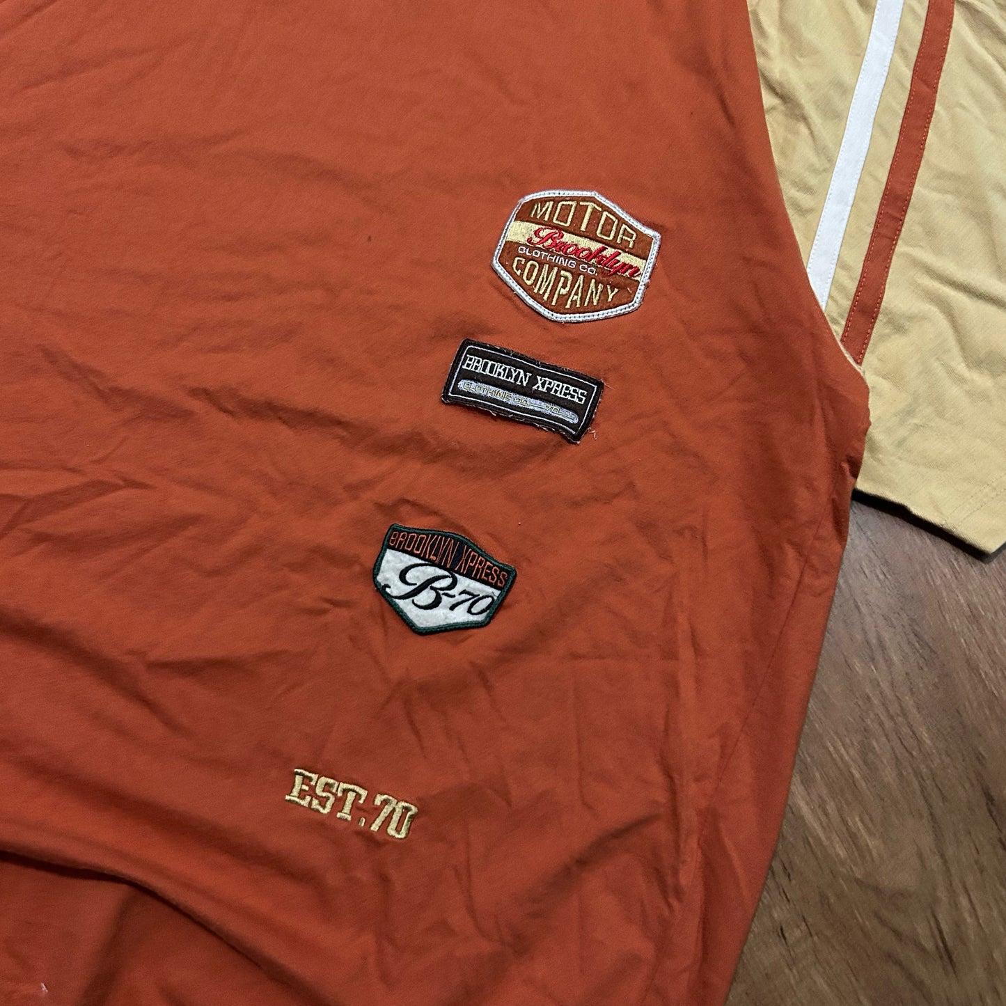 (XXL) Vintage 2000s Brooklyn Express Embroidered Patch Orange Yellow T-Shirt