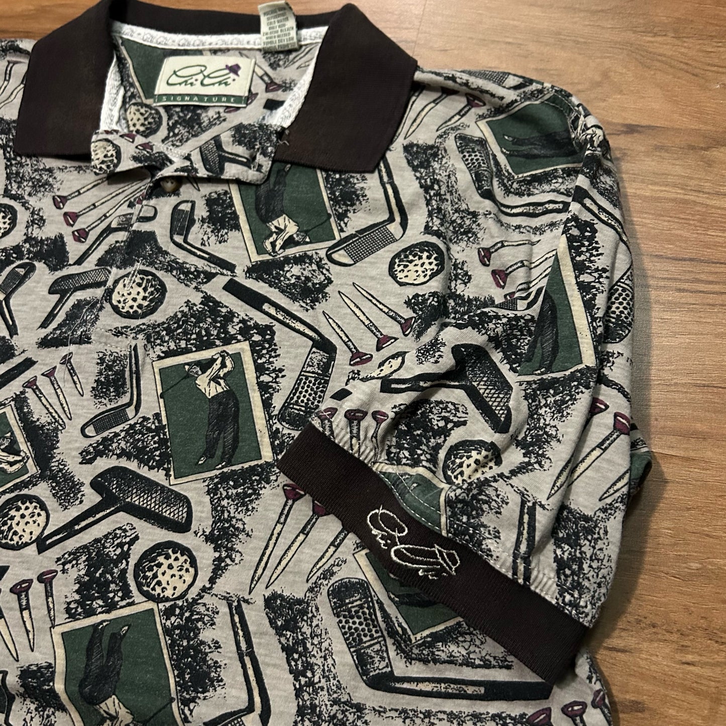 (L) Vintage 90s Golf Putt AOP Polo Shirt