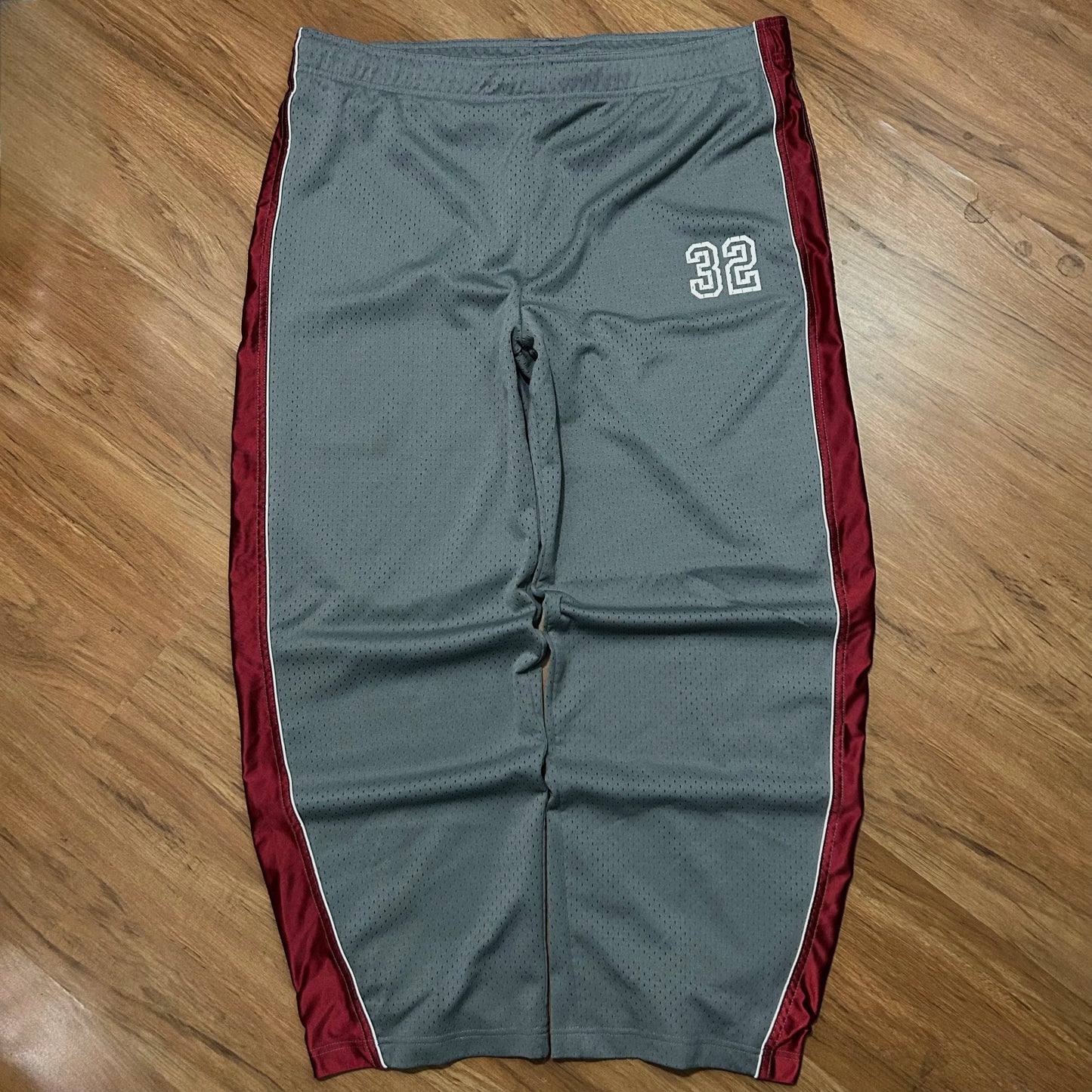 (L) Vintage Y2K Old Navy #32 Mesh Grey Burgundy Track Pants