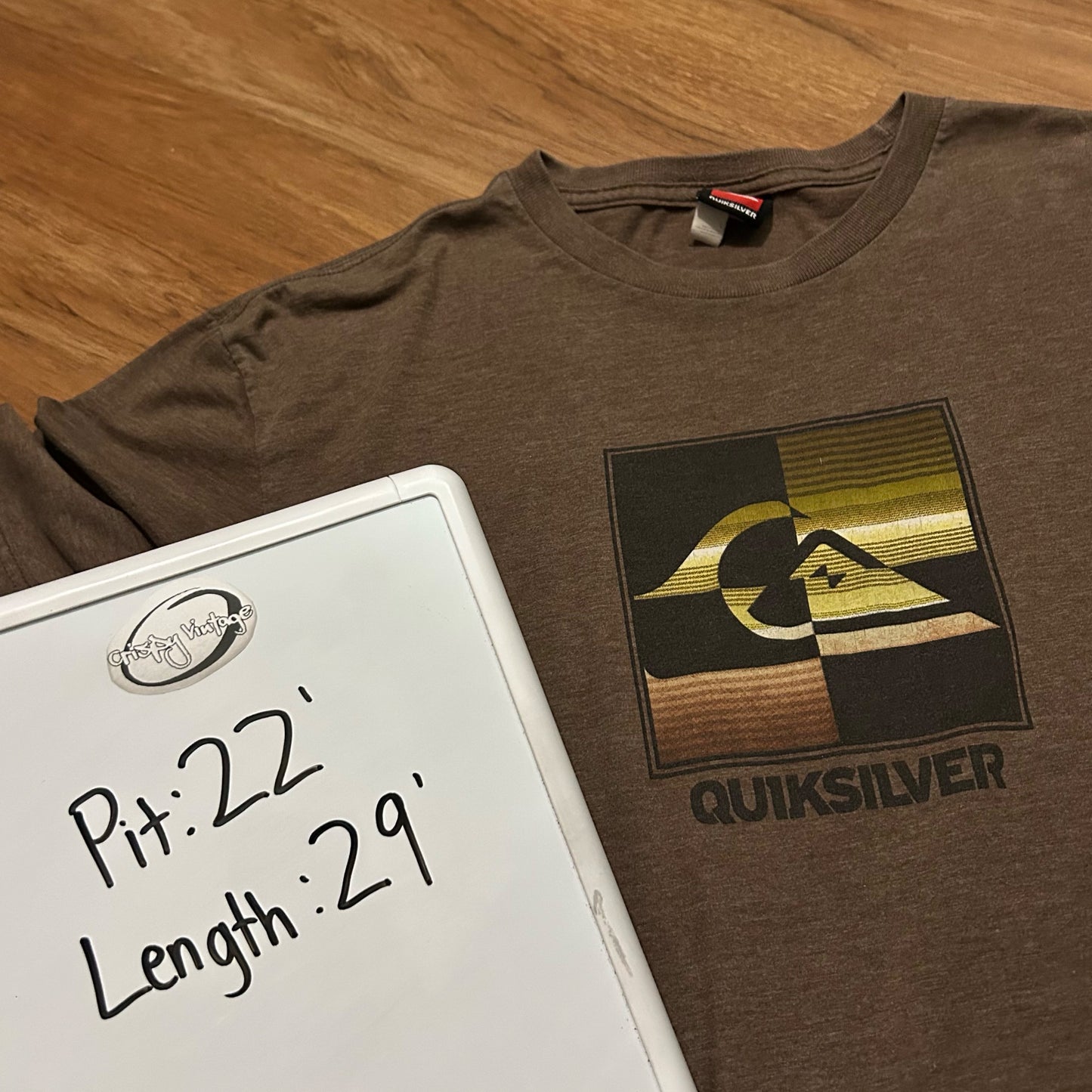(L) Retro Quicksilver Center Logo Pixel Brown T-Shirt