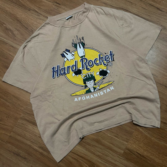 (L) Vintage Hard Rocket Afganistan Hard Rock Cafe Style Beige T-Shirt