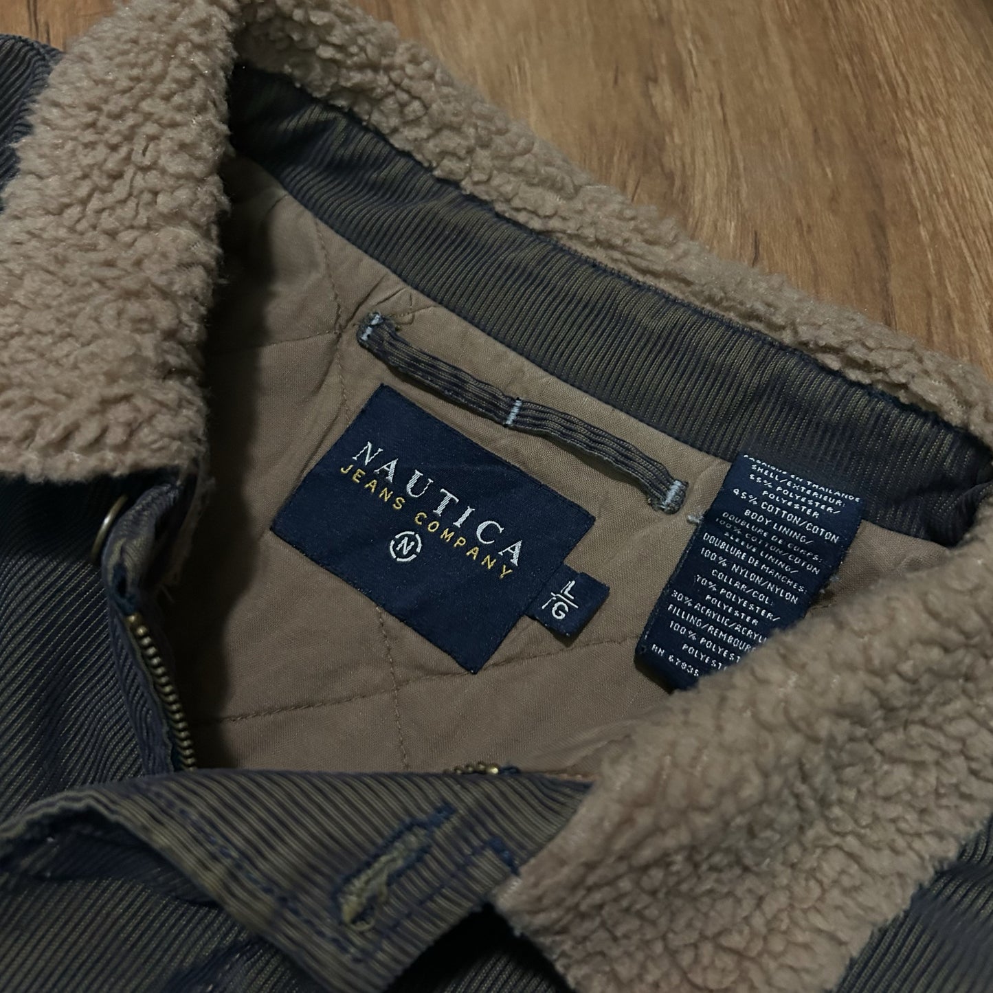 (L) Vintage 2000s Nautica Jeans Company Corduroy Sherpa Brown Zip-Up Jacket