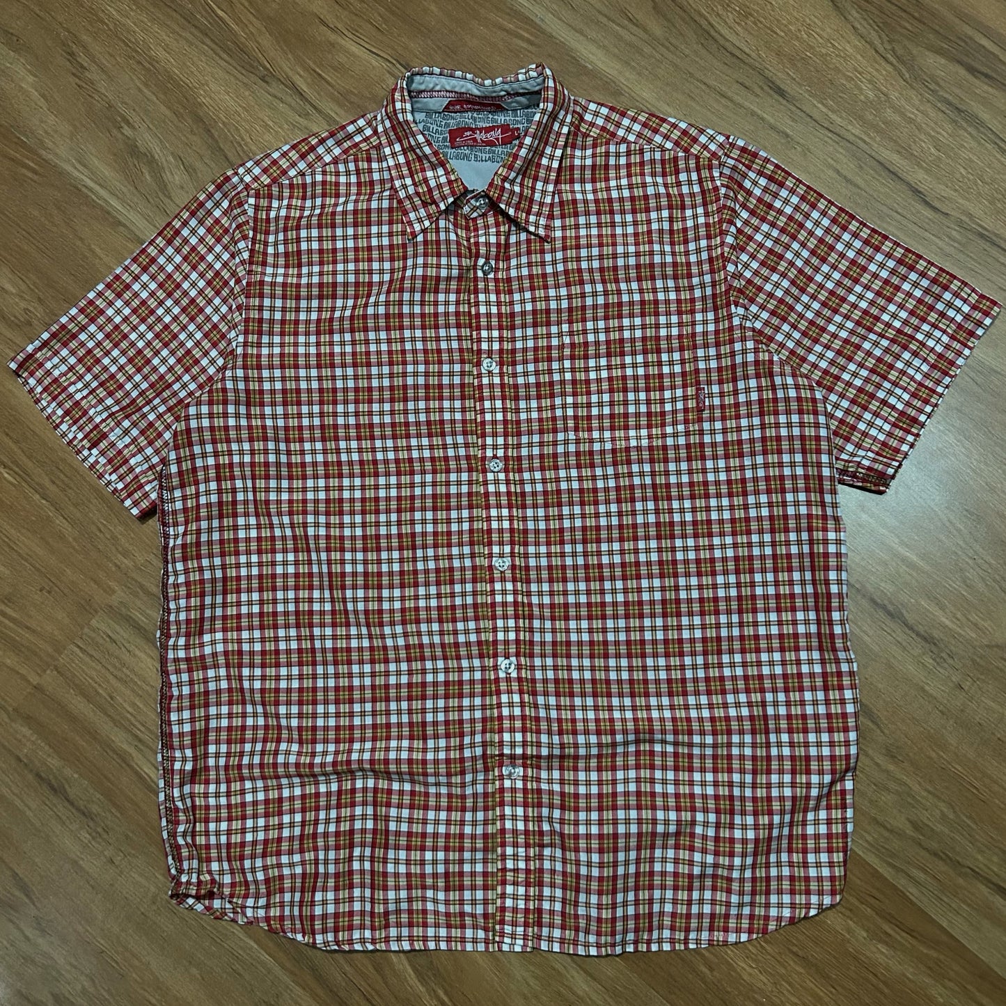 (L) Vintage Y2K Billabong Surfwear Plaid Red Yellow Button-Up Shirt