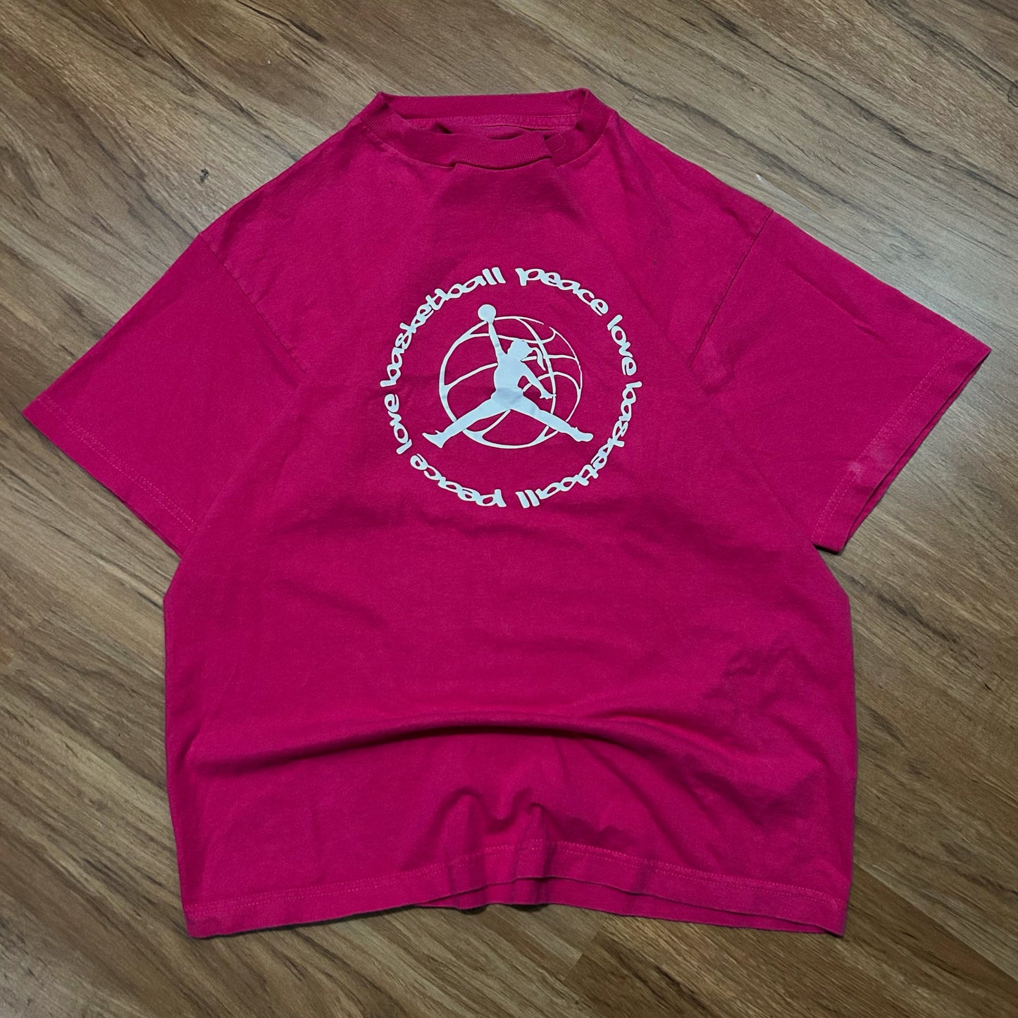 (M) Peace Love Basketball Pink Graphic T-Shirt
