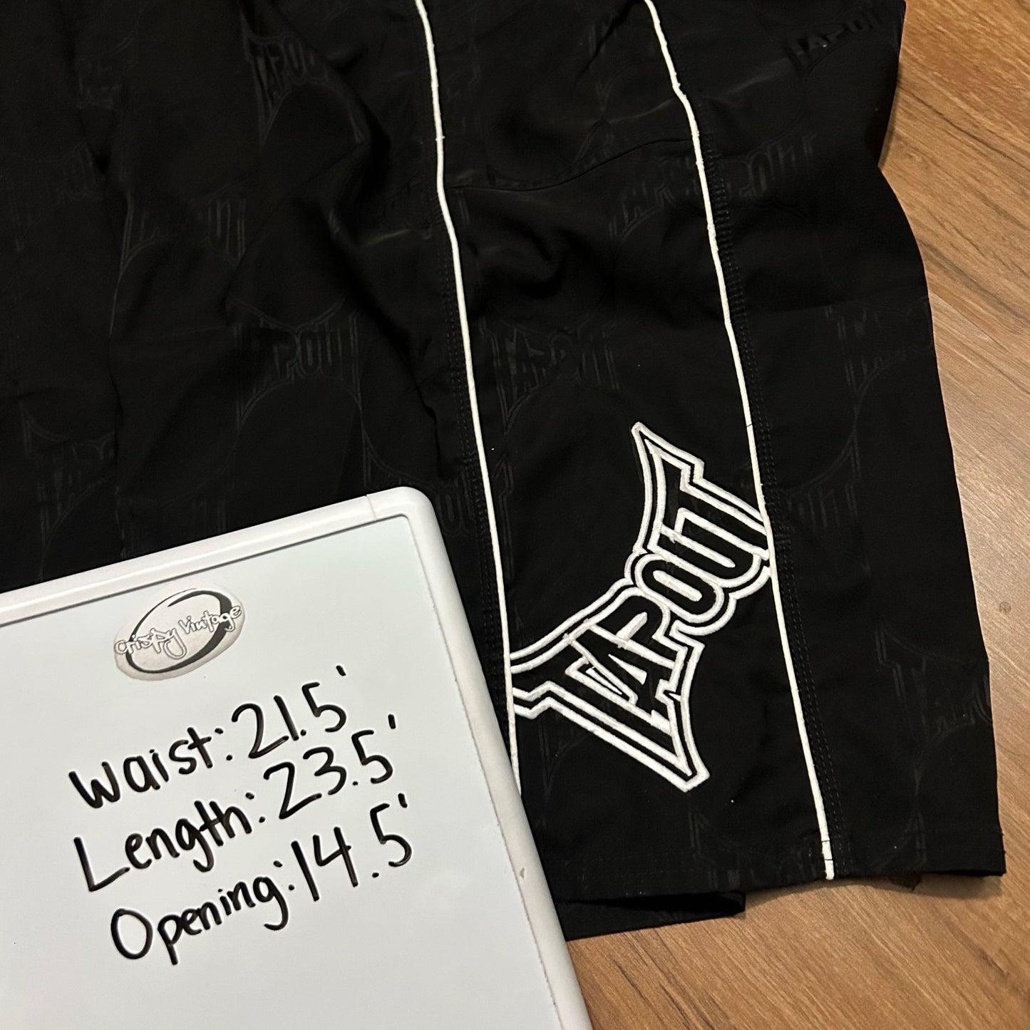 (L/XL) Vintage Tapout Black Embroidered MMA Black Board Shorts