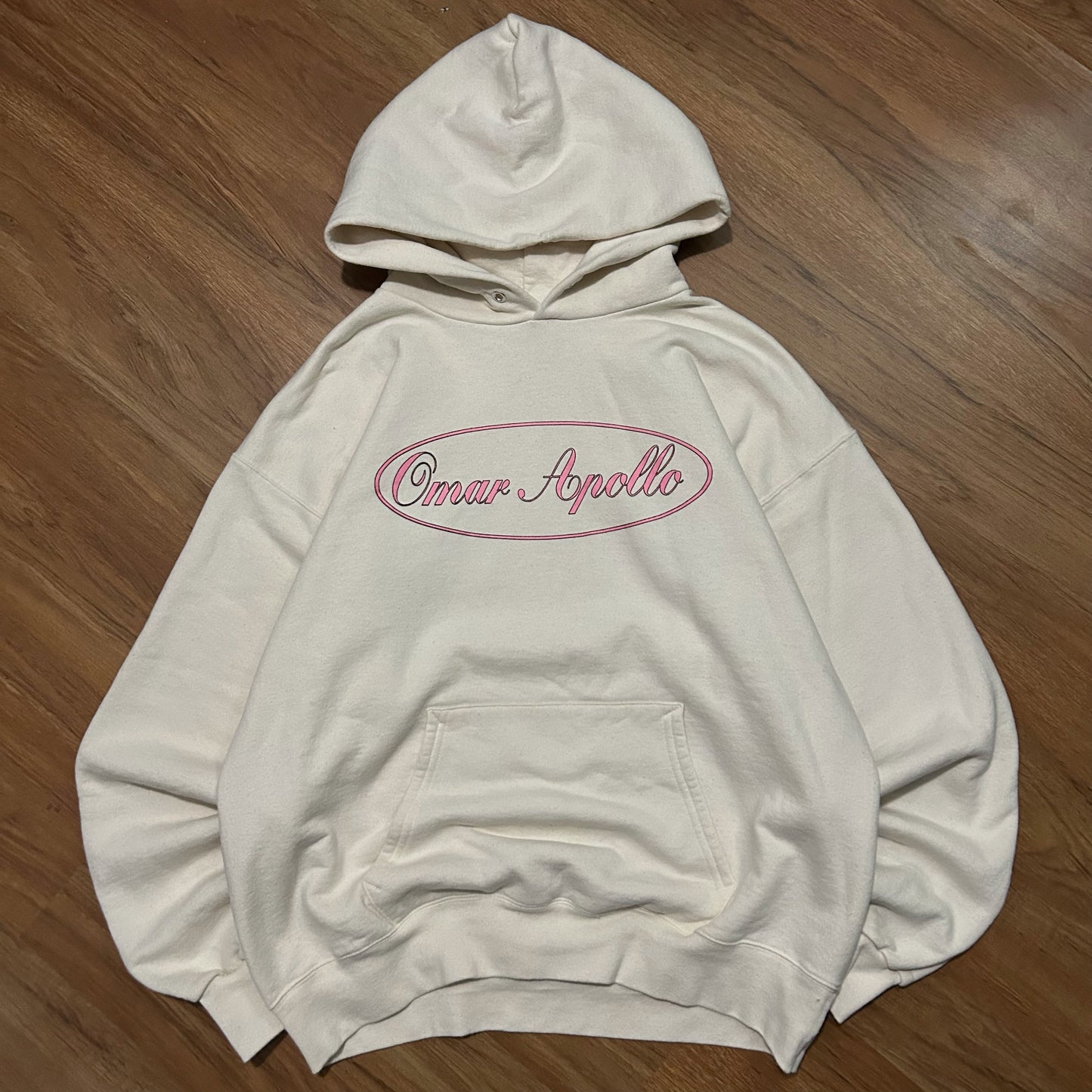 (M) Omar Apollo Ivory Album Cream Pink Pullover Hoodie