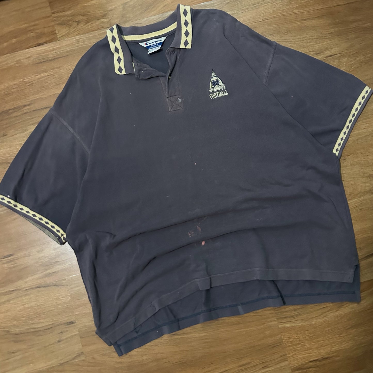 (XXL) Vintage 90s Champion Notre Dame Football Grey Polo Shirt