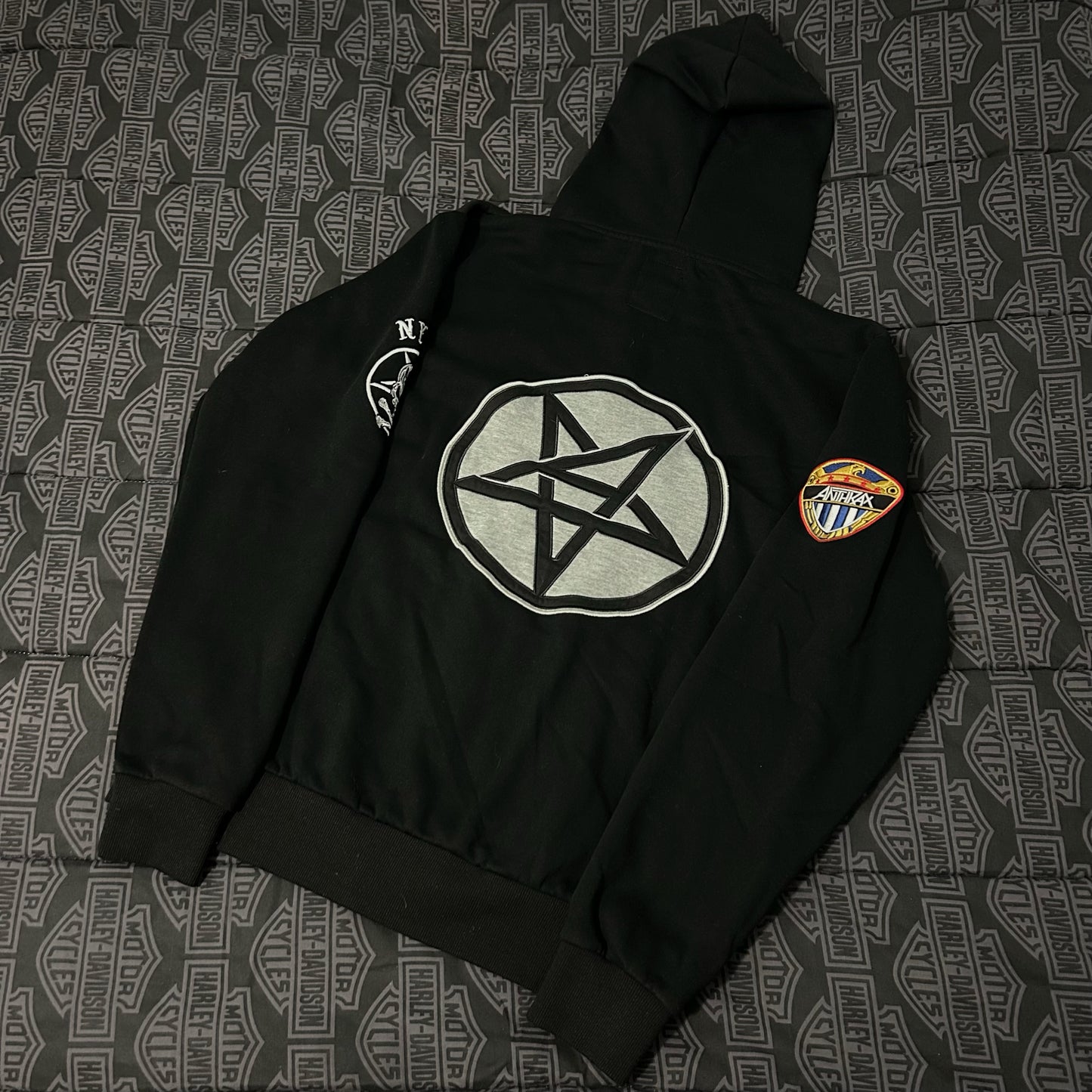 (L) Anthrax NYC 81' Embroidered Full Zip Black Hoodie