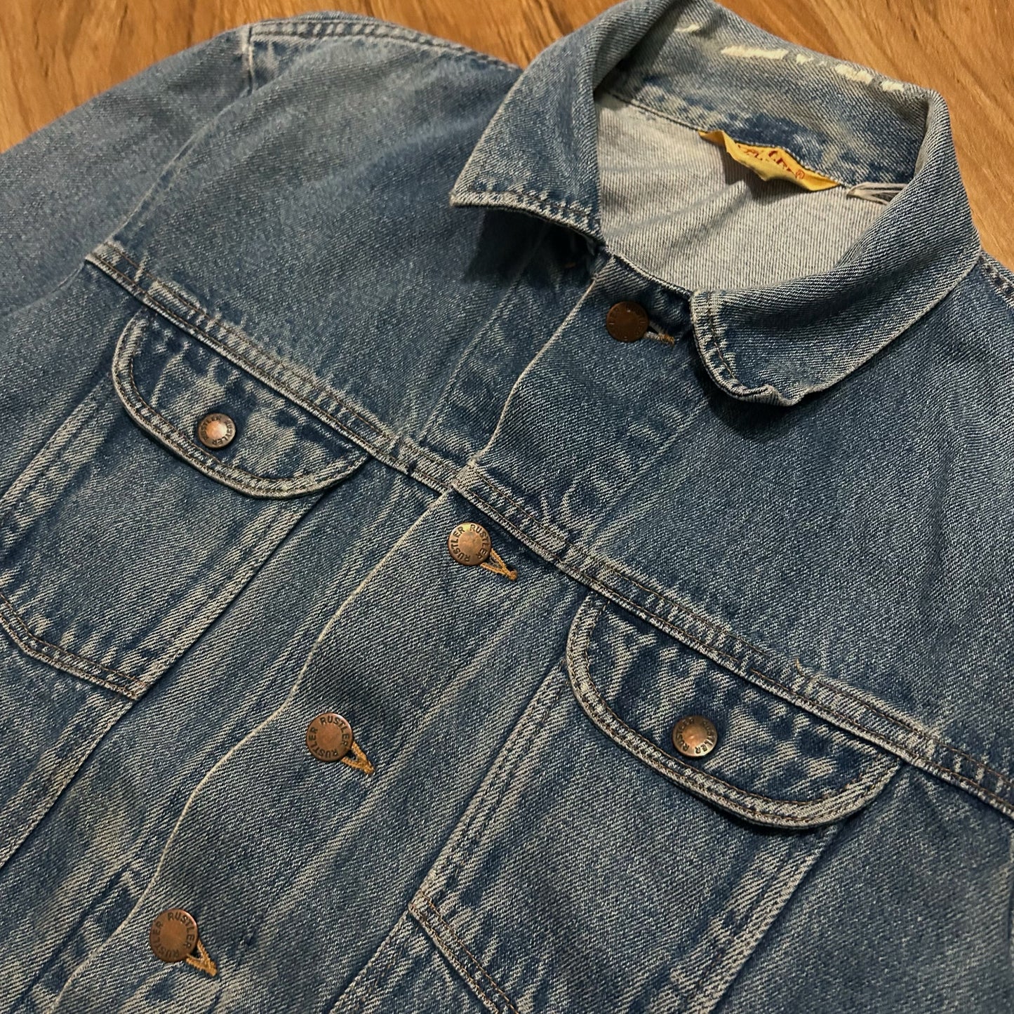 (Women L) Vintage Women's Rustler Made In USA Blue Denim Trucker Jacket