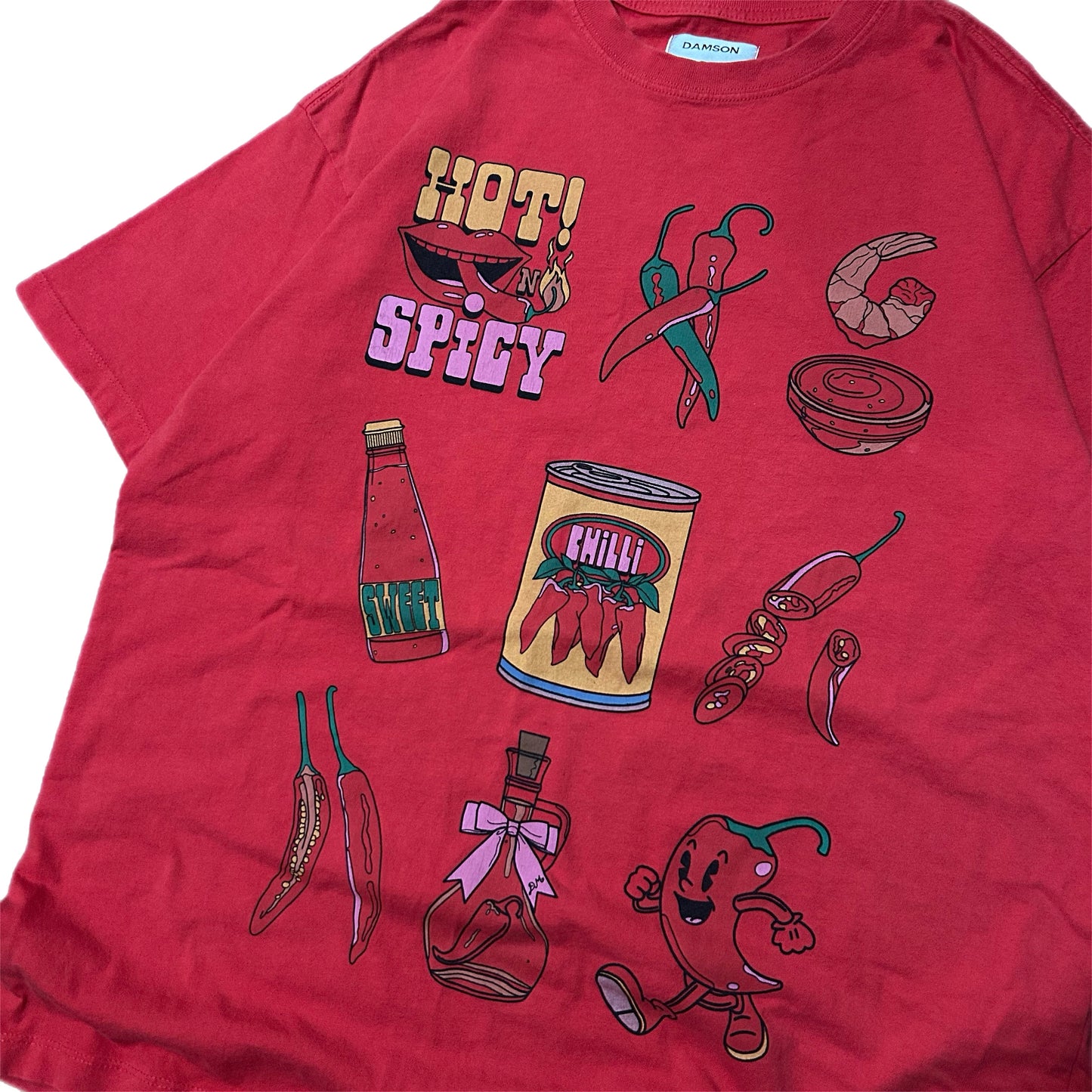 (M) Damson Madder Hot & Spicy Peppers Red T-Shirt
