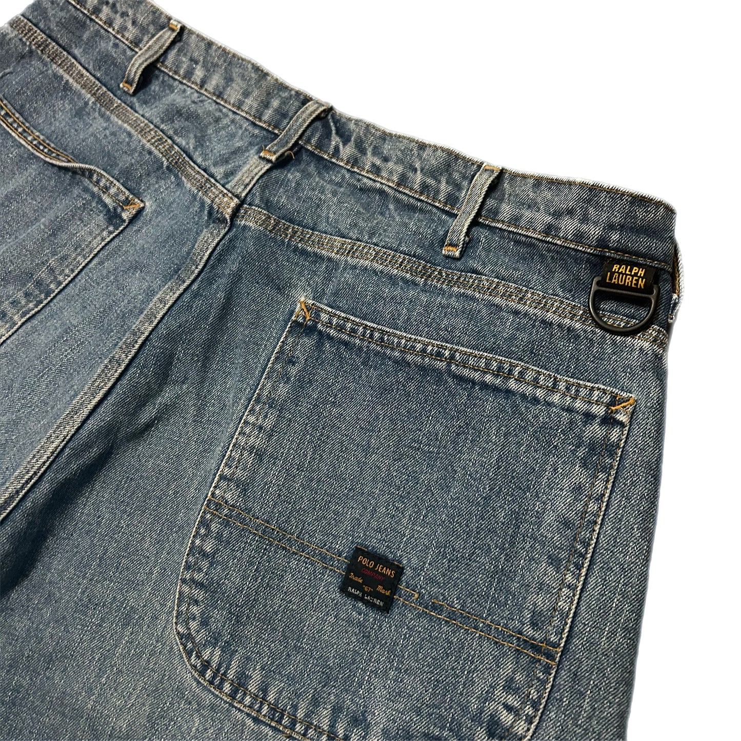 (36) Vintage Polo Ralph Lauren Dark Wash Carpenter Denim Shorts
