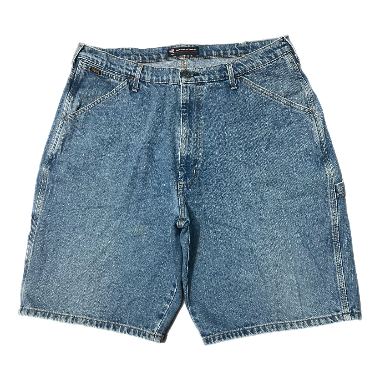 (36) Vintage Polo Ralph Lauren Dark Wash Carpenter Denim Shorts