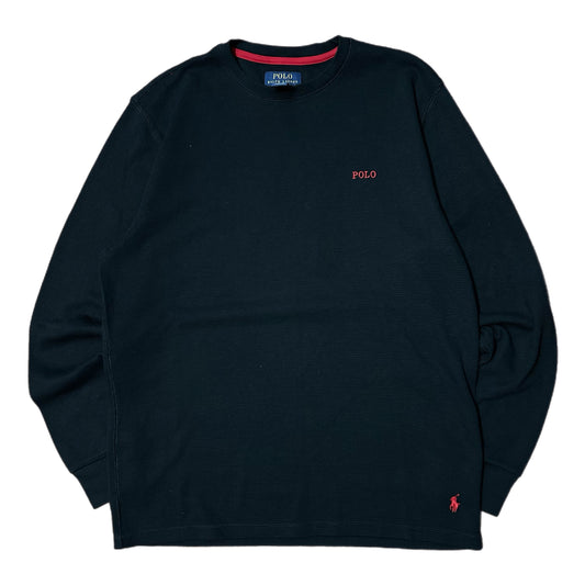 (L) Polo Ralph Lauren Black Waffle Longsleeve Shirt