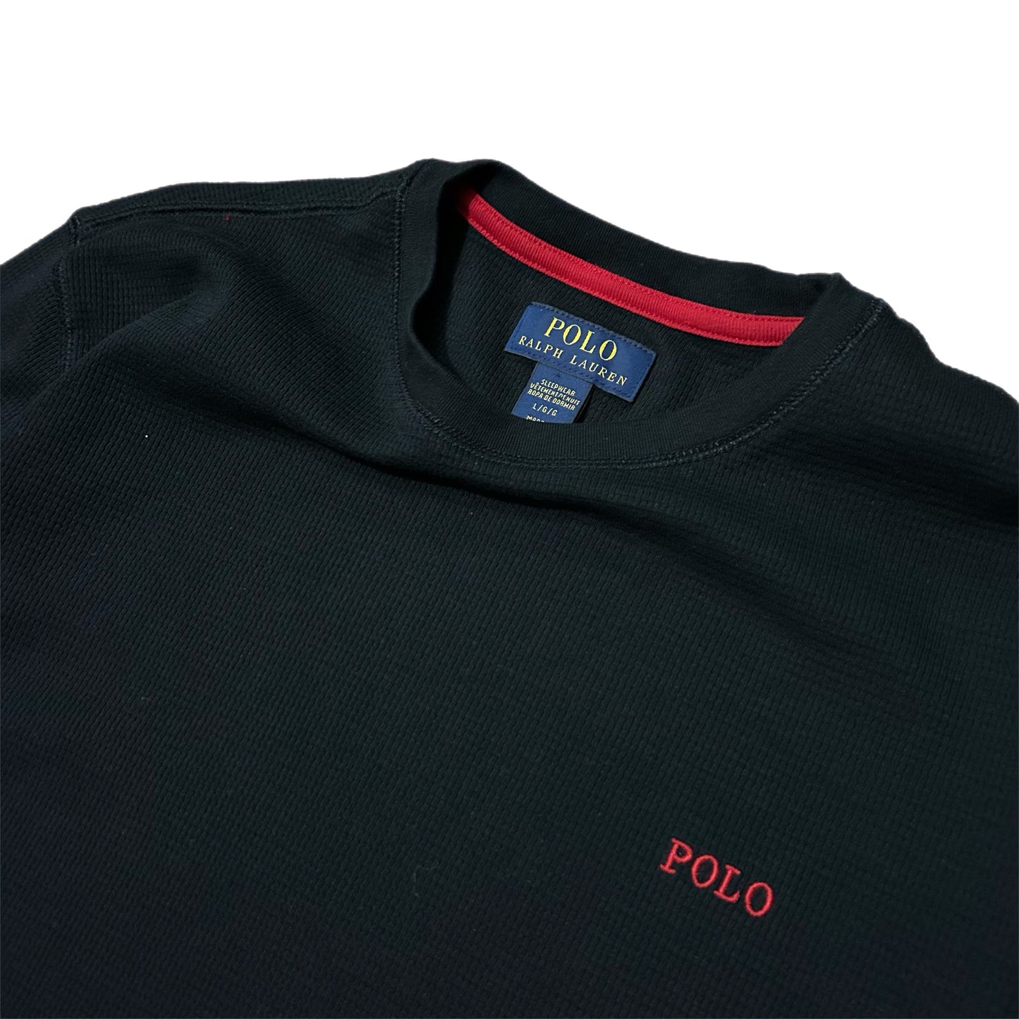 (L) Polo Ralph Lauren Black Waffle Longsleeve Shirt