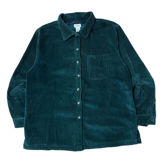 (L) Vintage L.L Bean Corduroy Flannel Plaid Liner Green Button-Up