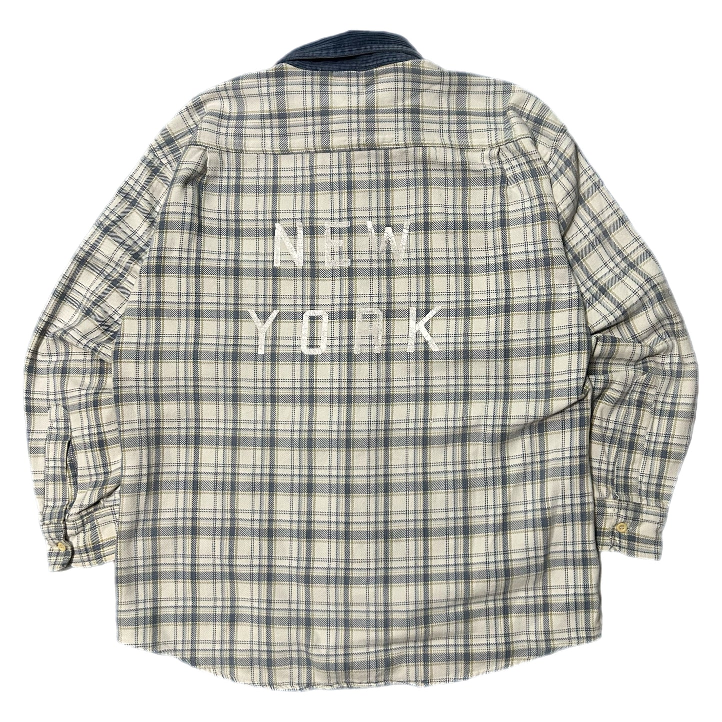 (L) Vintage 2000s New York Plaid Blue Collar Flannel Shirt