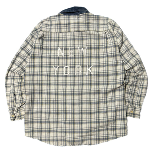 (L) Vintage 2000s New York Plaid Blue Collar Flannel Shirt