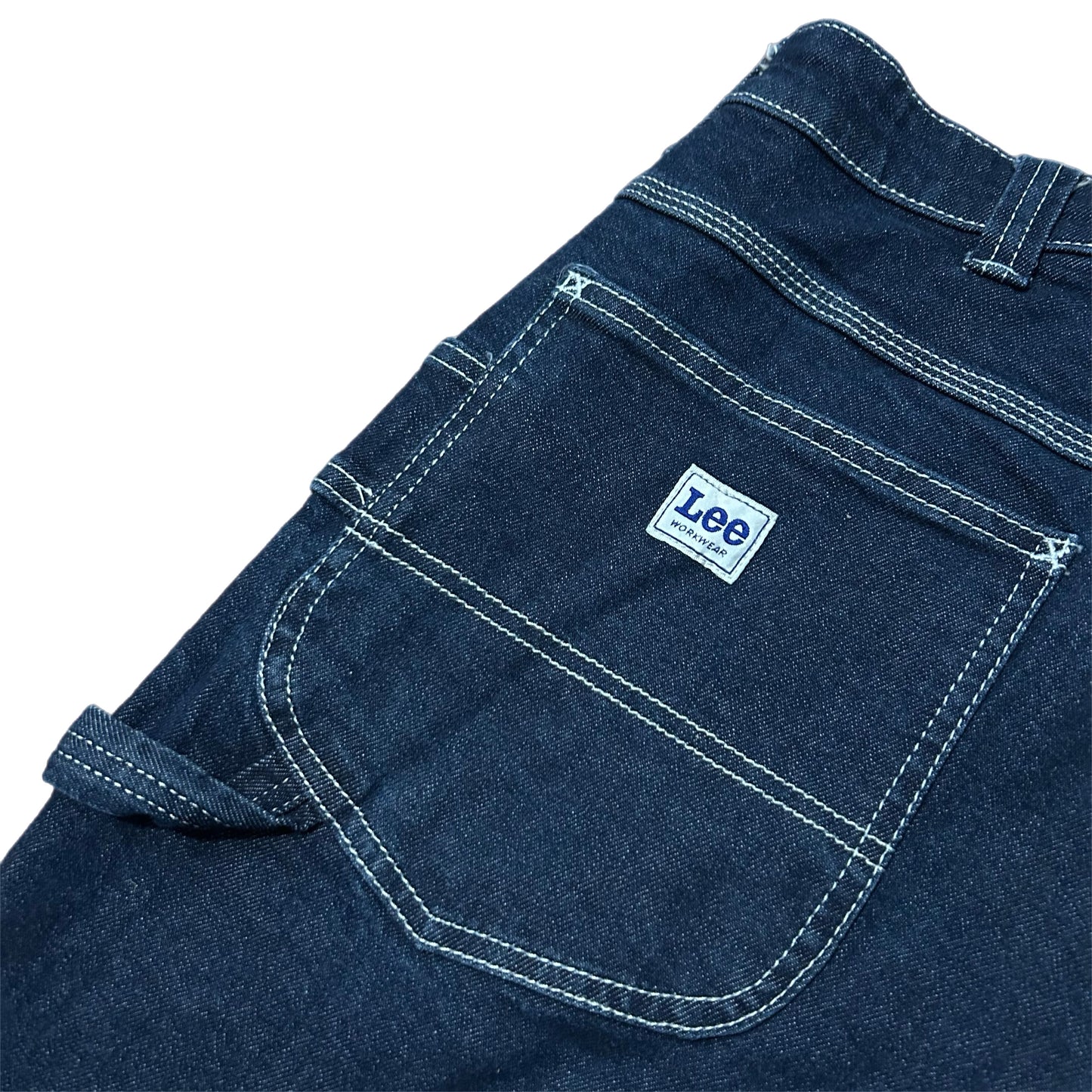 (36) Vintage Lee Workwear Carpenter White Stitch Denim Shorts
