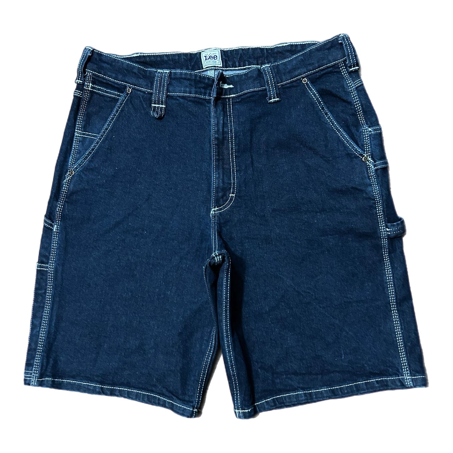(36) Vintage Lee Workwear Carpenter White Stitch Denim Shorts