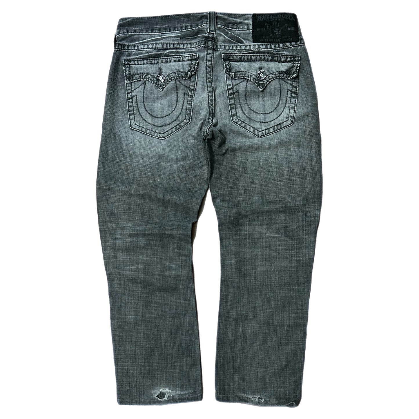 (36) True Religion Loose Fit Black Grey Wash Denim Jeans