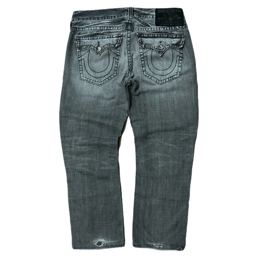 (36) True Religion Loose Fit Black Grey Wash Denim Jeans