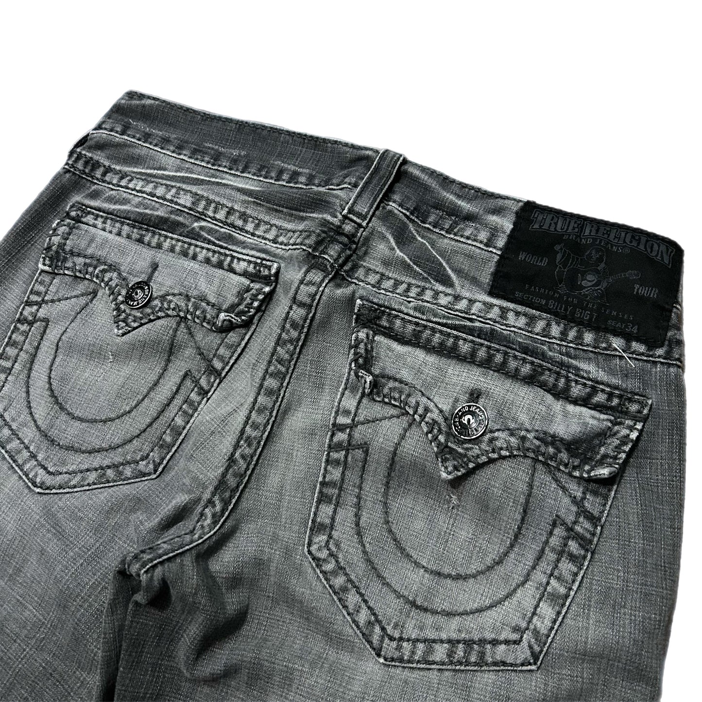 (36) True Religion Loose Fit Black Grey Wash Denim Jeans