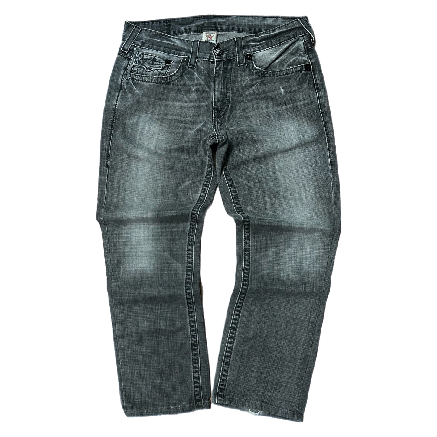 (36) True Religion Loose Fit Black Grey Wash Denim Jeans
