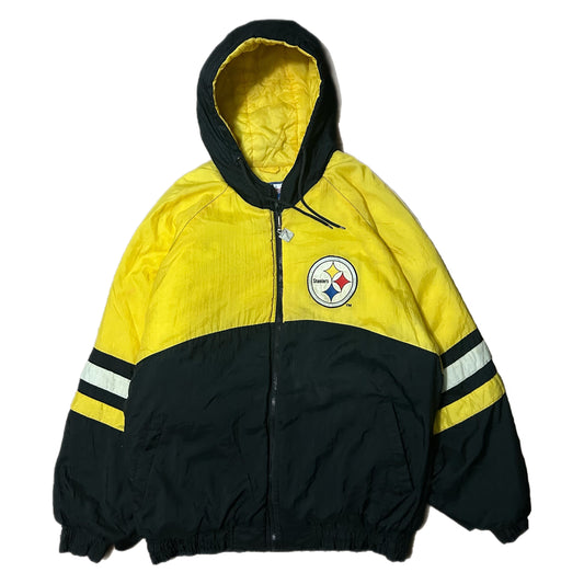 (M) Vintage 90s Logo 7 Pittsburg Steelers Zip-Up Yellow Black Pullover Jacket