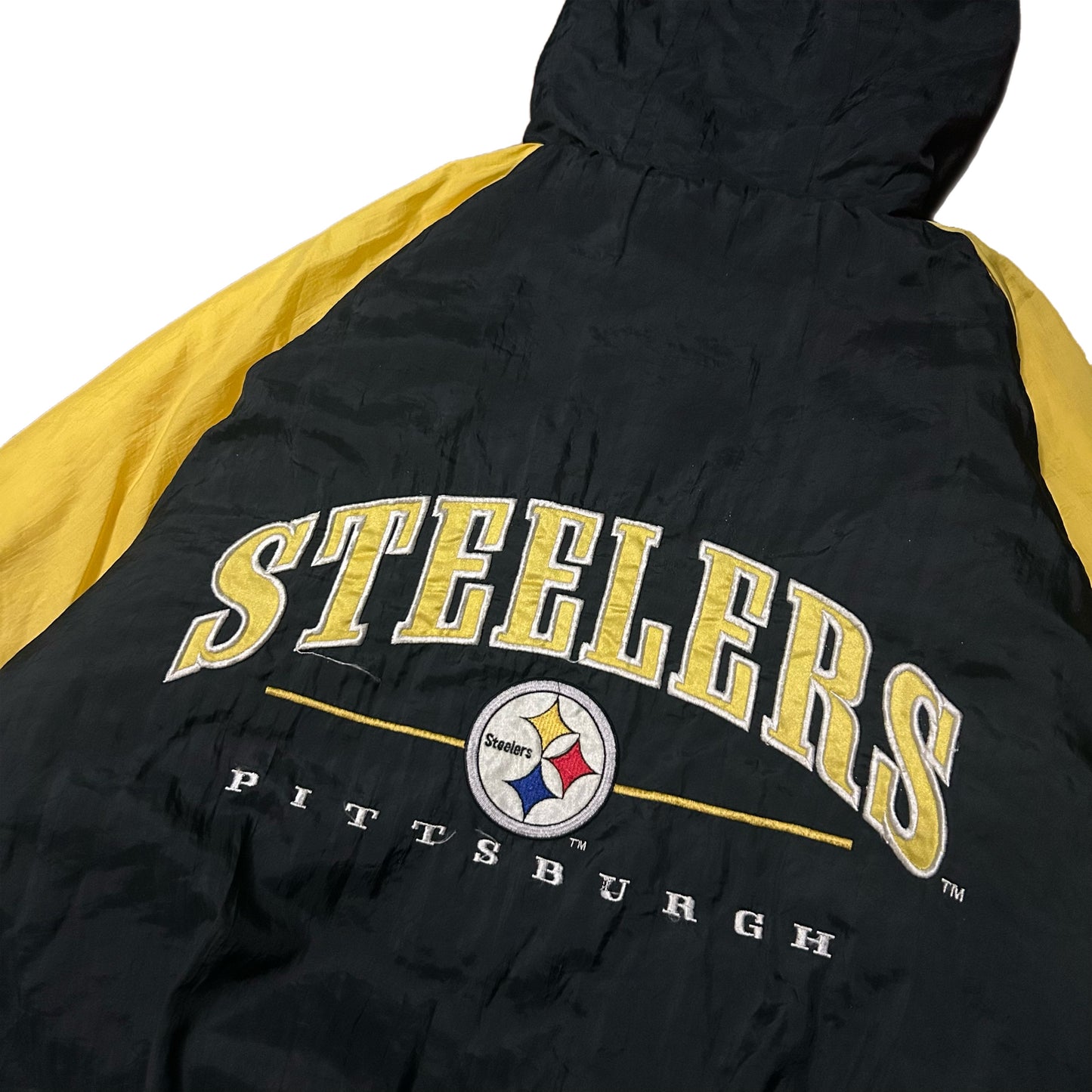 (M) Vintage 90s Logo 7 Pittsburg Steelers Zip-Up Yellow Black Pullover Jacket