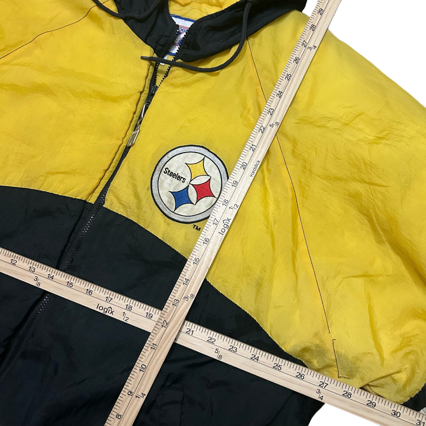 (M) Vintage 90s Logo 7 Pittsburg Steelers Zip-Up Yellow Black Pullover Jacket