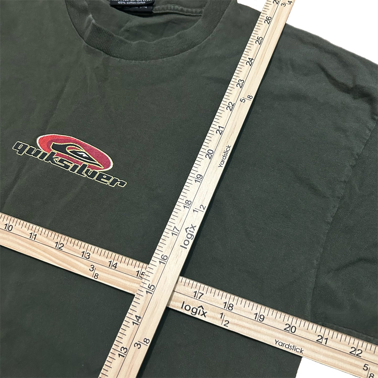 (L) Y2K Quicksilver Center Logo Navy Green T-Shirt