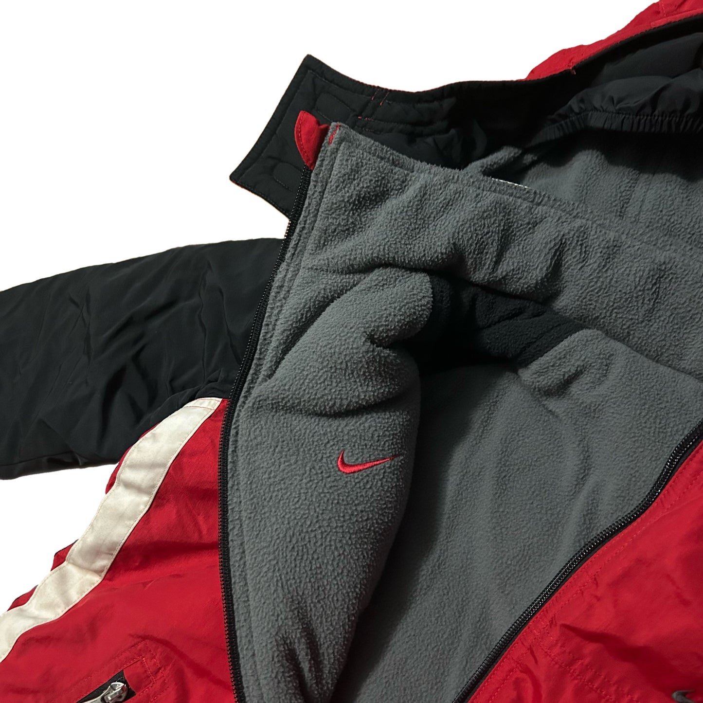 (Kids L) Y2K Nike Reversible Windbreaker Fleece Red Zip-Up Jacket