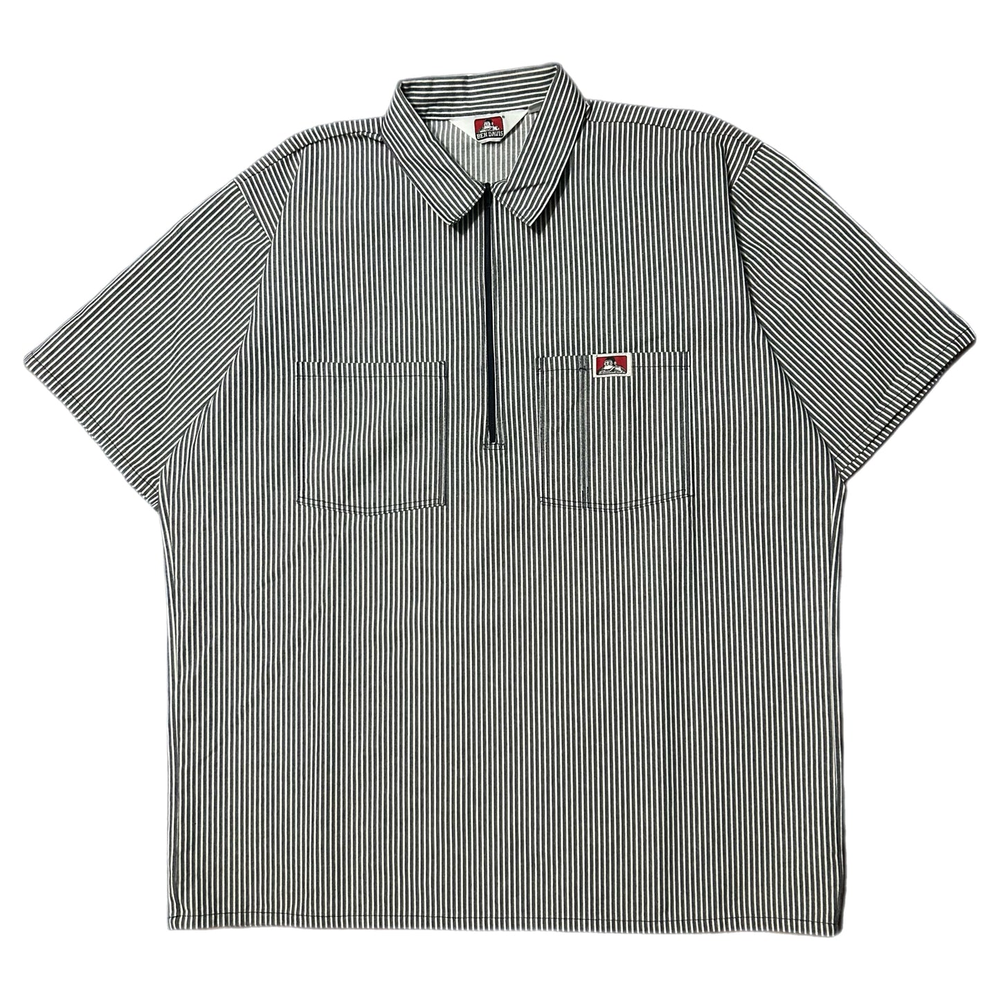 (L) Vintage Ben Davis Black Hickory Stripe 1/4 Zip Pullover Work Shirt