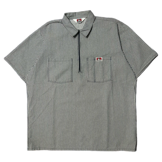 (L) Vintage Ben Davis Black Hickory Stripe 1/4 Zip Pullover Work Shirt