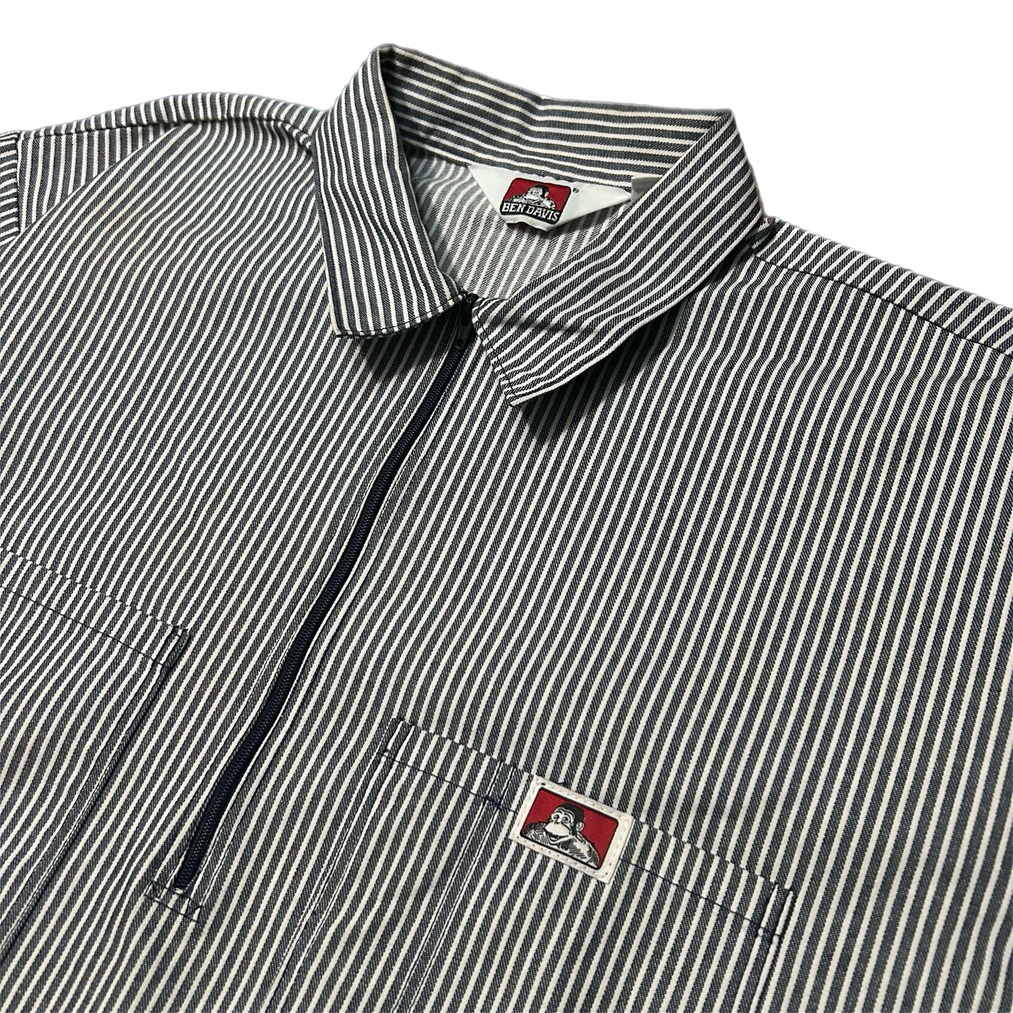 (L) Vintage Ben Davis Black Hickory Stripe 1/4 Zip Pullover Work Shirt