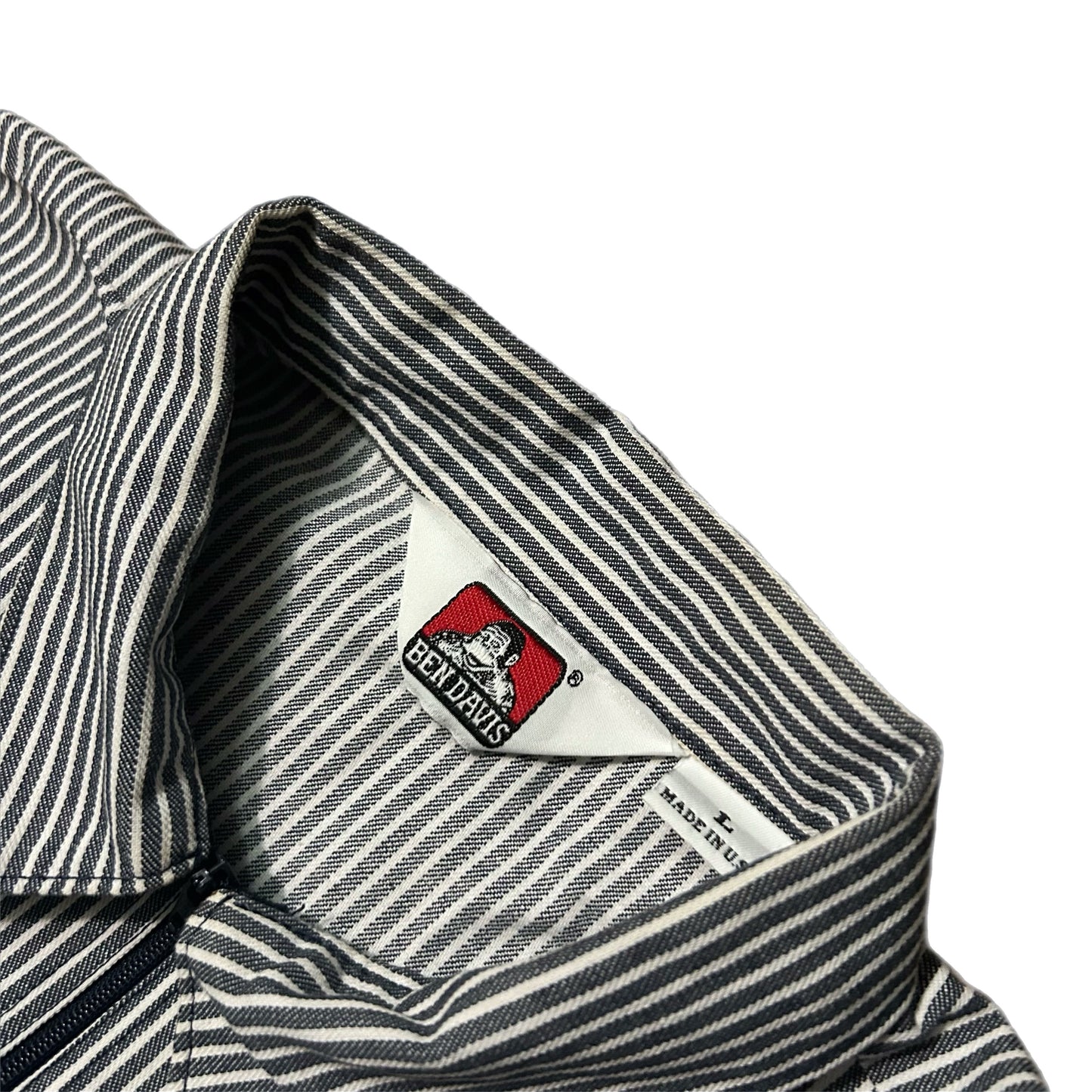 (L) Vintage Ben Davis Black Hickory Stripe 1/4 Zip Pullover Work Shirt