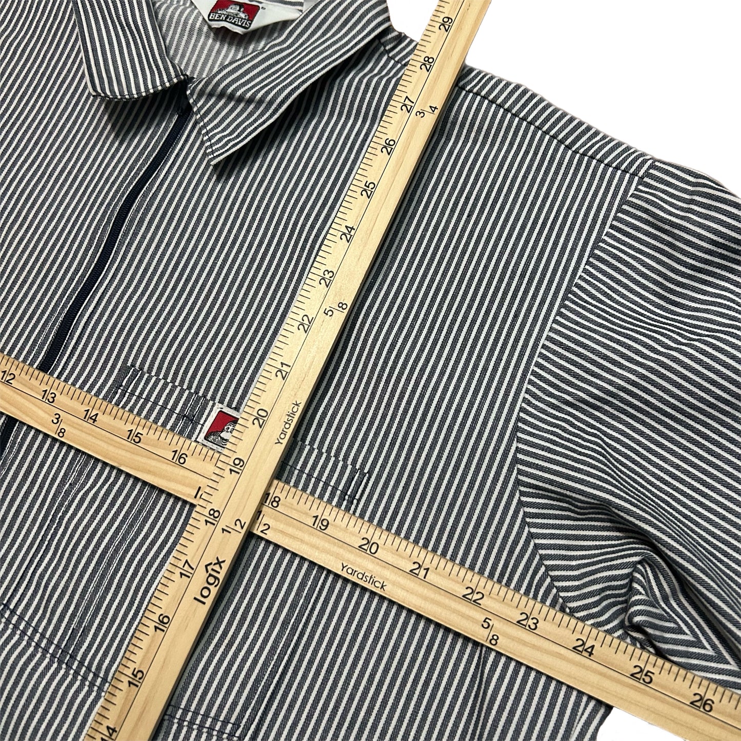 (L) Vintage Ben Davis Black Hickory Stripe 1/4 Zip Pullover Work Shirt