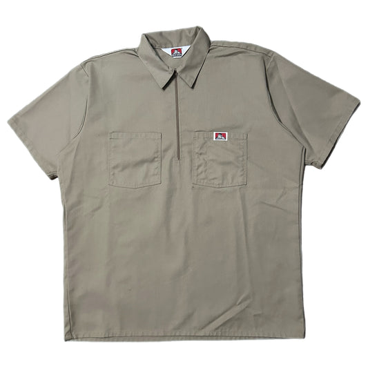 (L) Vintage Ben Davis Short Sleeve 1/4 Zip Beige Shirt
