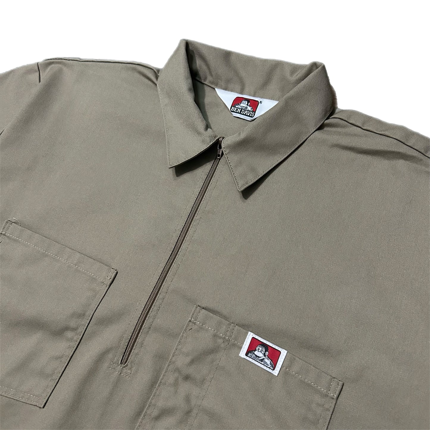 (L) Vintage Ben Davis Short Sleeve 1/4 Zip Beige Shirt