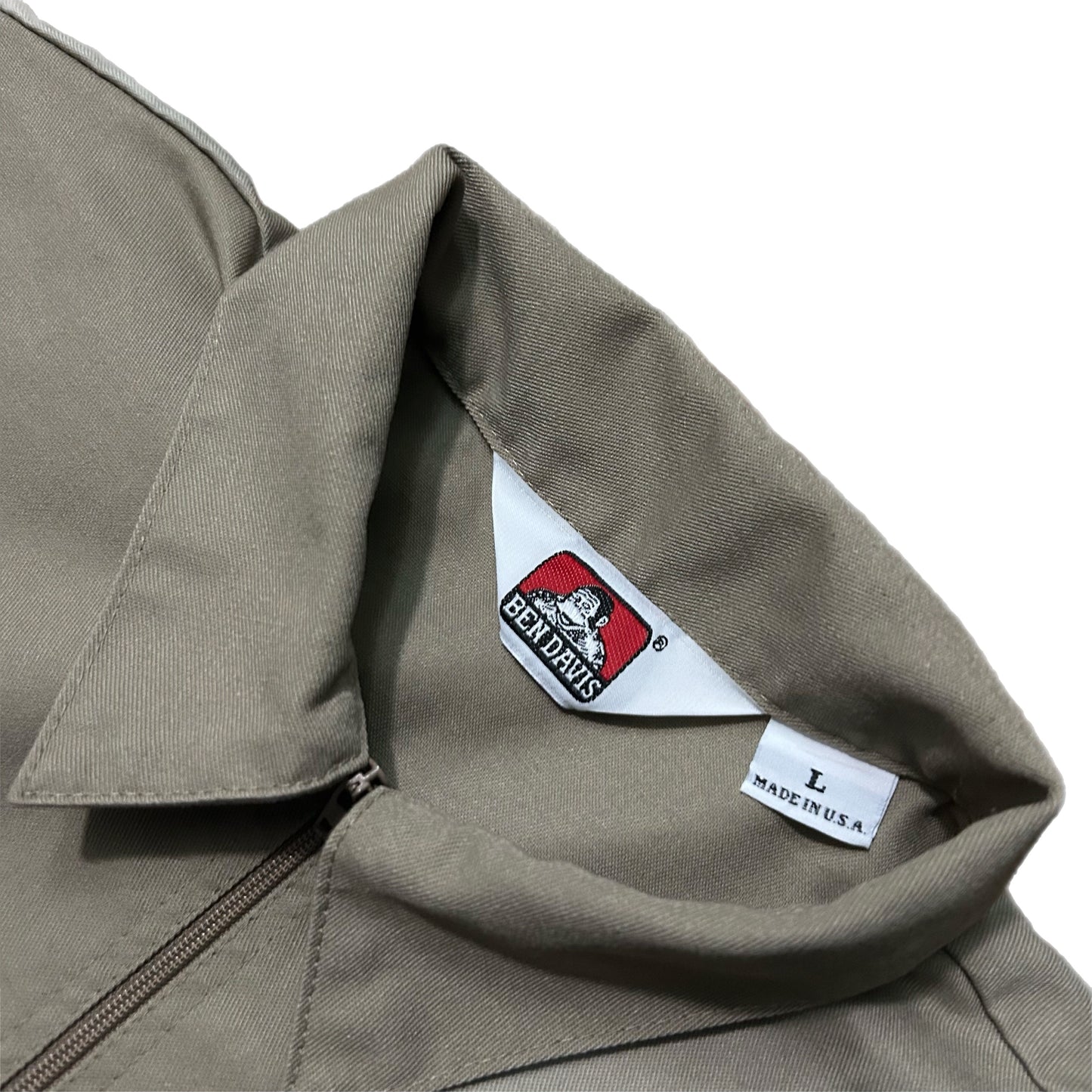 (L) Vintage Ben Davis Short Sleeve 1/4 Zip Beige Shirt